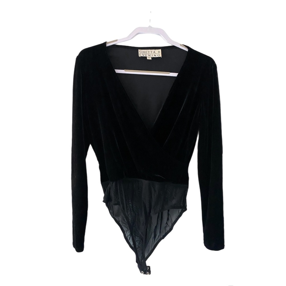 Vintage Chetta B Evening Black Velvet Bodysuit V Plunge 90s Goth Women’s Medium